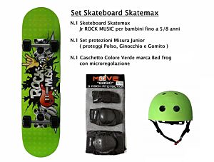 Set JUNIOR Skateboard ROCK MUSIC Skate-Max + Caschetto + Protezioni