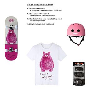 Set Skateboard mis. Junior HAIRY BEAR + Caschetto + Protezioni + Maglietta