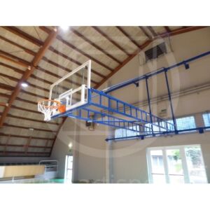 Impianto basket girevole a parete, tabelloni in legno, Morale Sport, b905