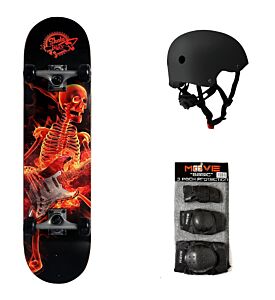 SET skateboard SKULL MUSIC + protezioni + caschetto, Skate-Max, SKM3105-set