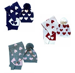 Set junior cappello e sciarpa a cuori, br0142