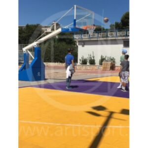 Impianto basket oleodinamico manuale, tabelloni in cristallo, omologato f.i.b.a., Morale Sport, b677/1