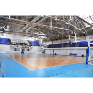 Impianto basket oleodinamico manuale, tabelloni in cristallo, omologato fiba, Morale Sport, b677