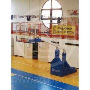 Impianto basket oleodinamico/manuale, tabelloni in cristallo, omologato tuv, Morale Sport, b904
