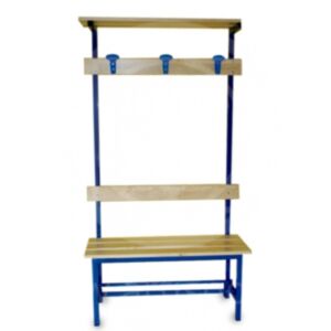 Panca spogliatoio con seduta, schienale, appendiabiti piano borse, blu, Morale Sport, s866/1