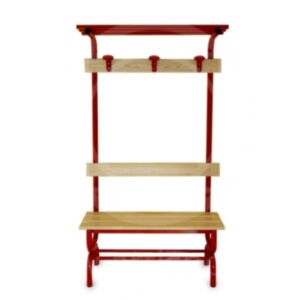 Panca spogliatoio con seduta, schienale, appendiabiti e pianoborse, in acciaio rosso, Morale Sport, s866/10